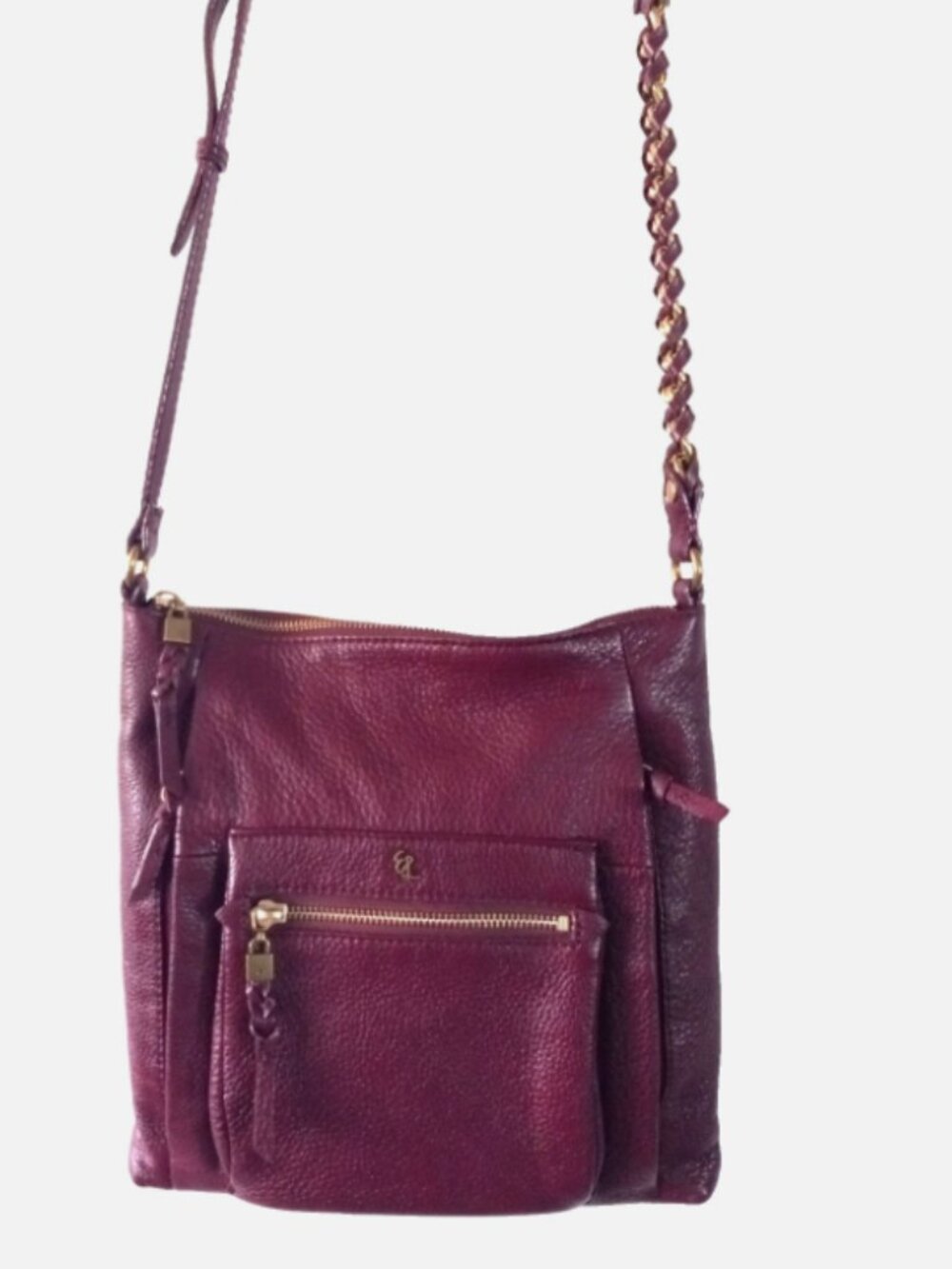Elliott Lucca Gwen Burgundy Leather Crossbody Bag Multi Zip Pockets